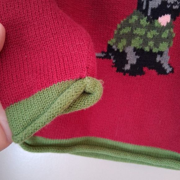 L.L. Bean Kid's Red and Green Cotton Sweater with Scottie Dog Design Sz 12-18 M - Picture 5 of 12